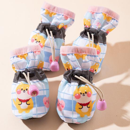 4Pcs Pet Shoes Anti-Slip Protect Paws Soft Lining Windproof Drawstring Design Comfortable To Wear Anti-Dirty Small Dog Teddy Shoes