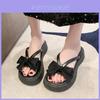 Stylish Summer Womens Slippers With Bowknot Design In Black And Beige Colors