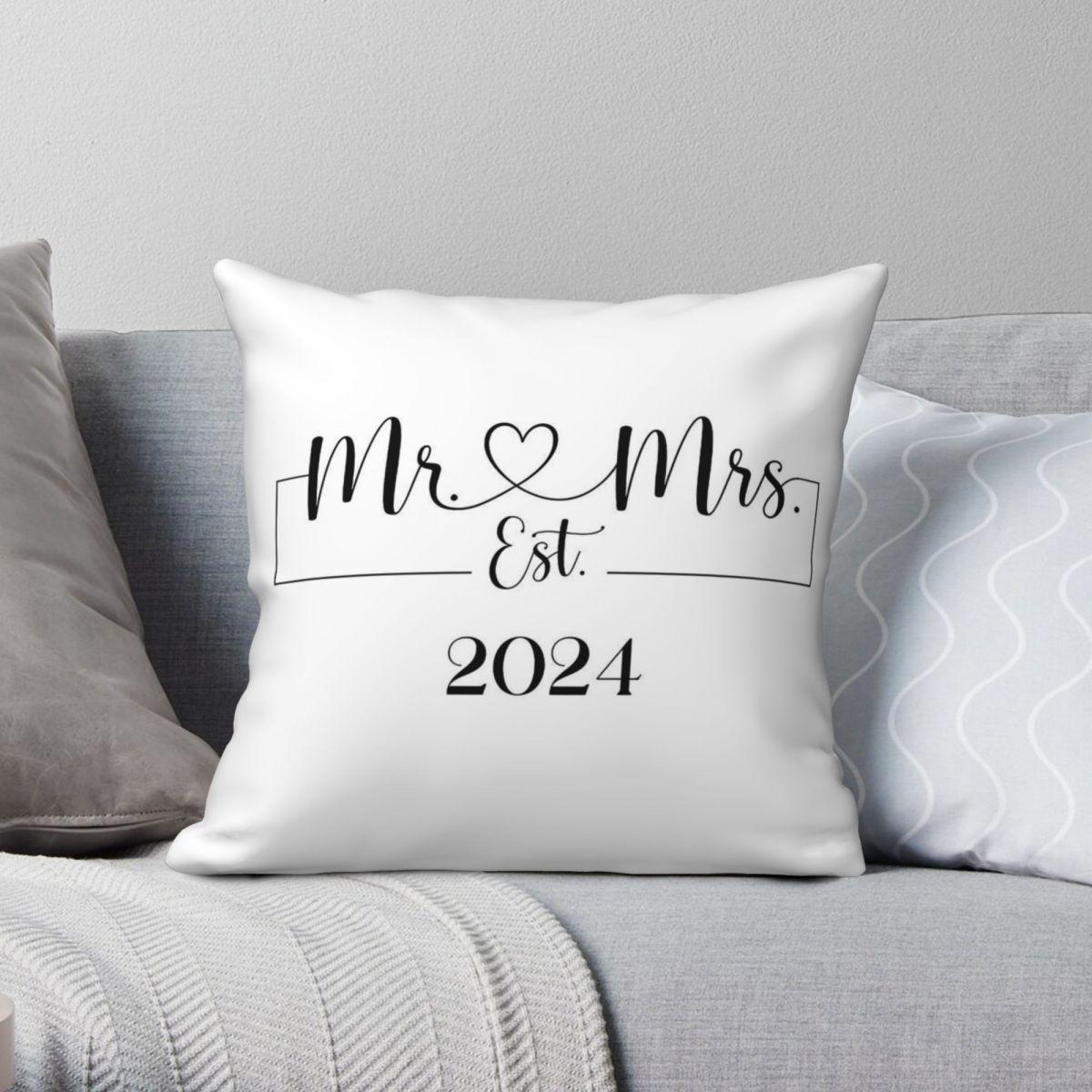 Lu Xika Chen Unisex Mr & Mrs Est Marriage Square Pillowcase Polyester Linen Velvet Creative Zip Decorative Throw Pillow Case Home Cushion Cover