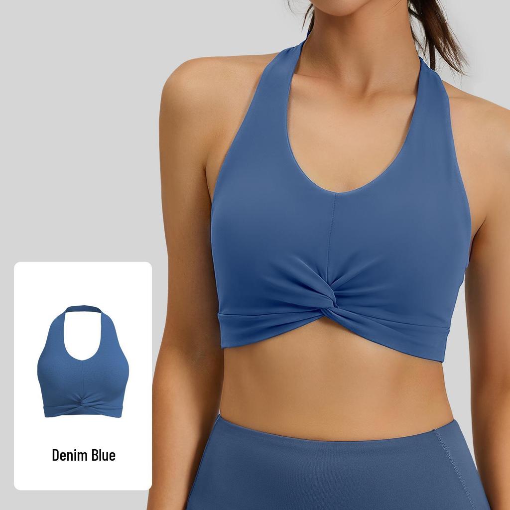 Pleated Yoga Halter: Detachable Chest Pad, Backless, Shockproof, High-Elastic Nylon Sports Tank Top