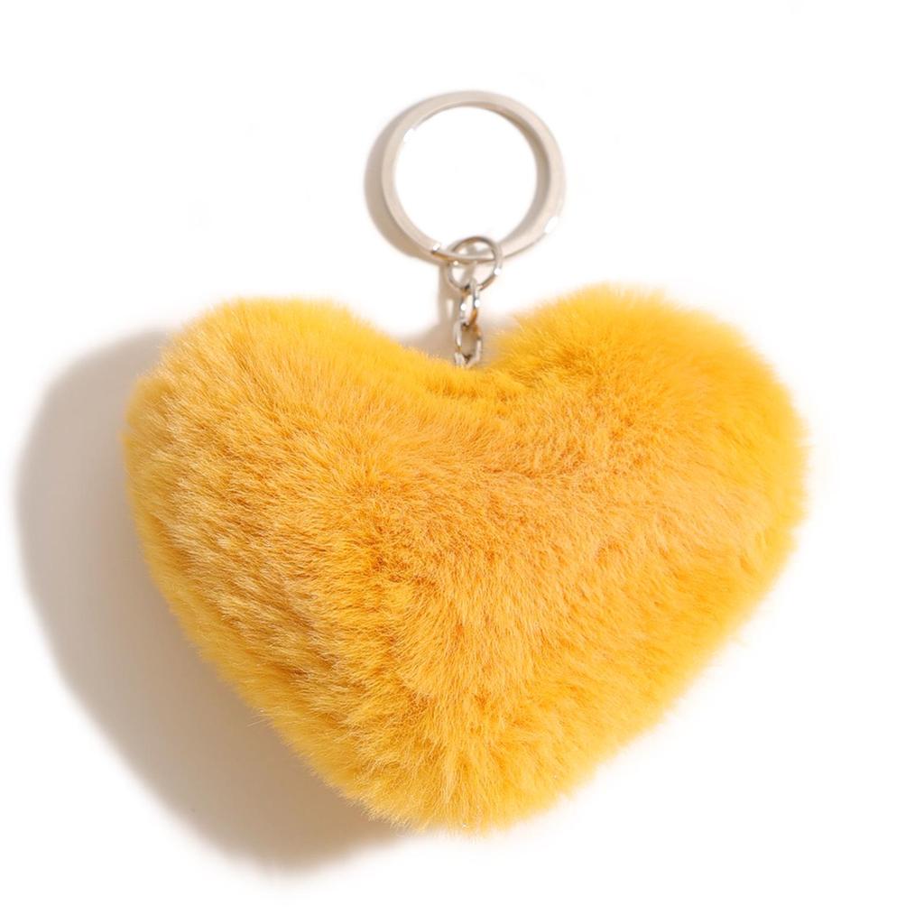 Duolingo Faux Rex Rabbit Fur Heart Keychain: Cute Pendant for Bags & Cars