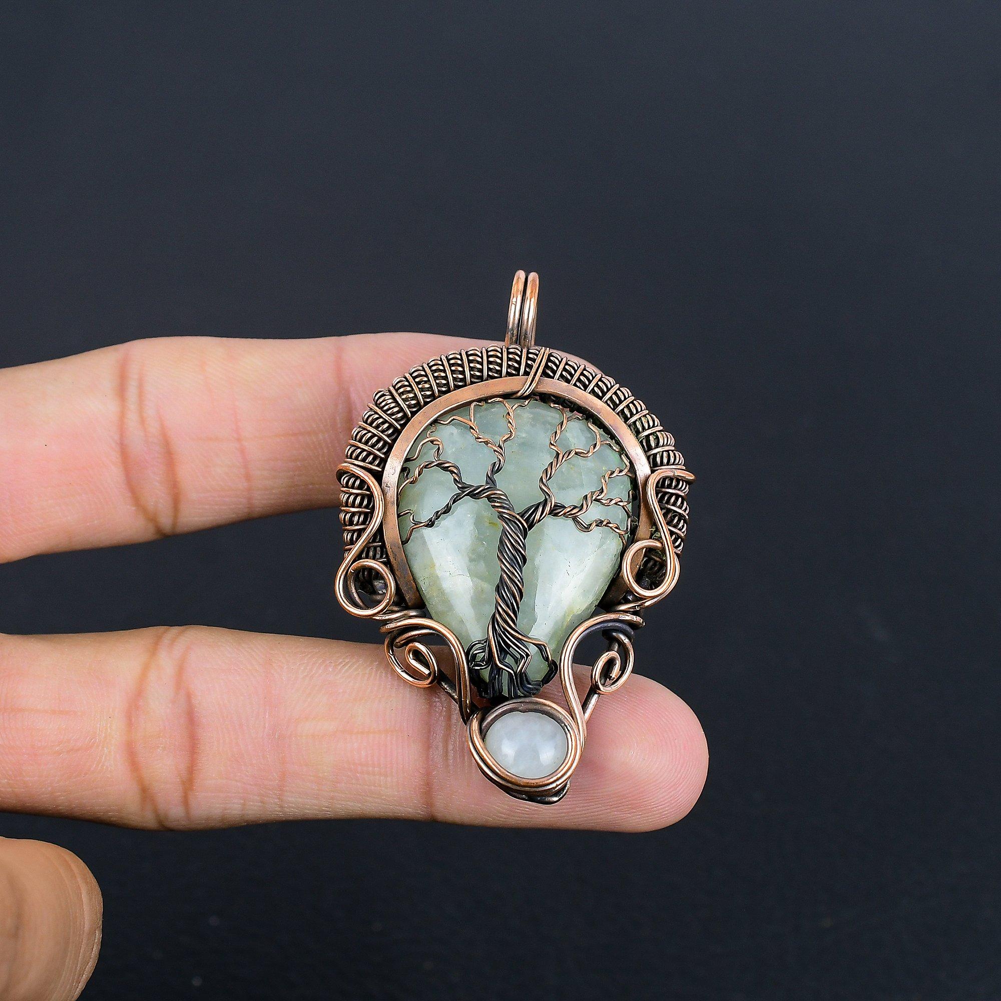 

Tree Of Life Aquamarine Gemstone Pendant 999 Copper Wire Wrapped Jewelry, Handmade Antique Pendant Jewelry, Gift For Mother 2.25 Inches