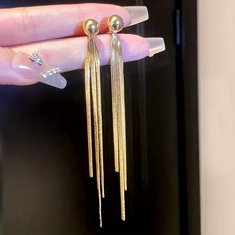 A Pair of Elegant Simple Snake Bone Tassel Long Earrings | 18K Golden Plated, Zinc Alloy, Suitable for Daily and Gift-giving Occasions, All Seasons