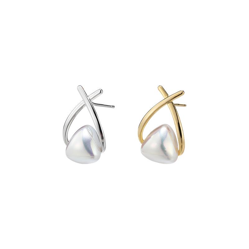 New 925 Sterling Silver Earrings Personality Charm Pearl Geometric Shape Women Earrings Birthday Gift Exquisite Jewelry
