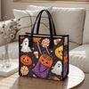Halloween Pattern Tote Bag Portable Cute Candy Ghost Pumpkin Handbag for Daily Use