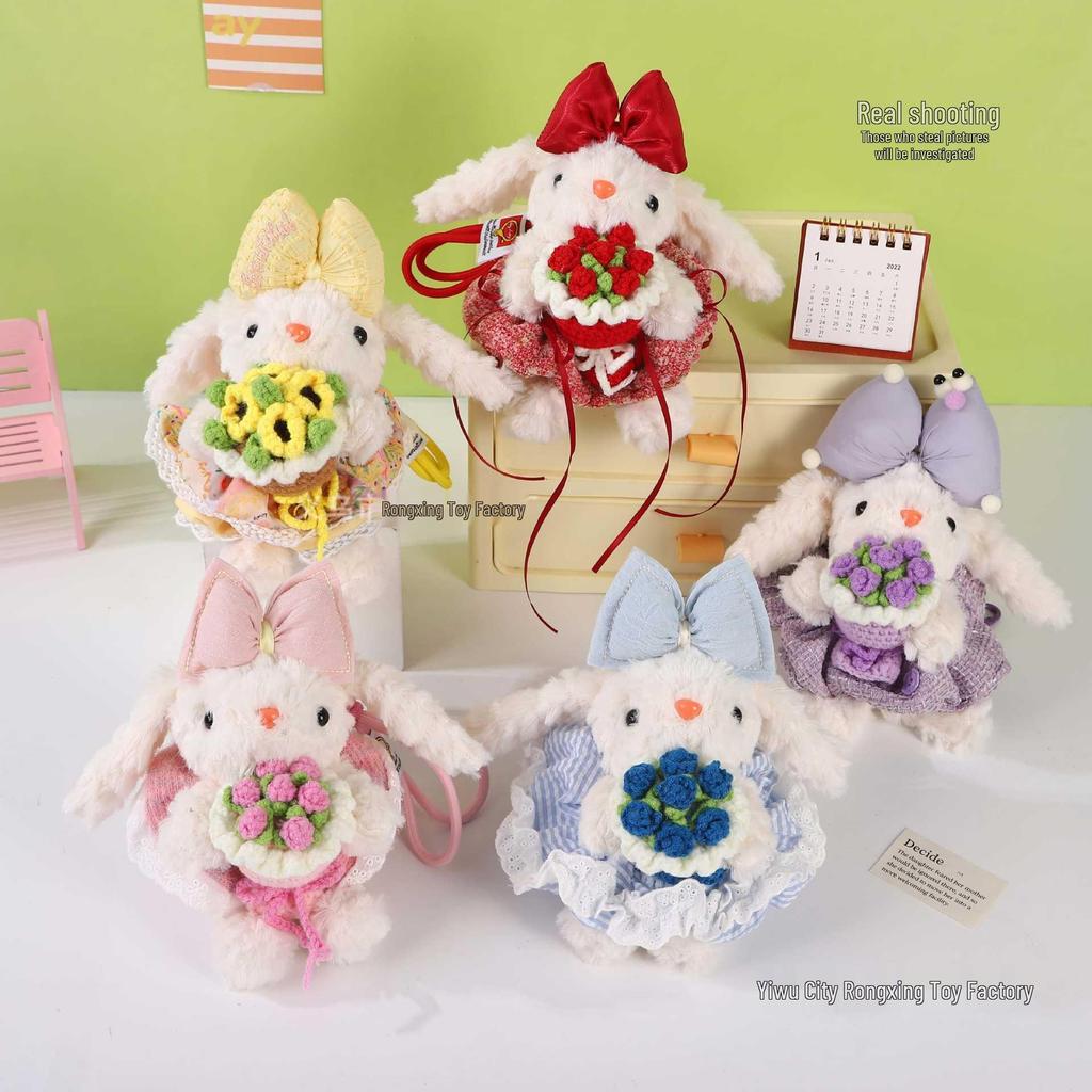 New Cute Lop-Eared Plush Rabbit Keychain Bag Charm & Crossbody Phone Clip