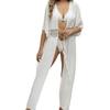 Cross-border Beach Cover-up: Lace Waist Cinching Cardigan with Large Skirt Hem and Sun Protection.