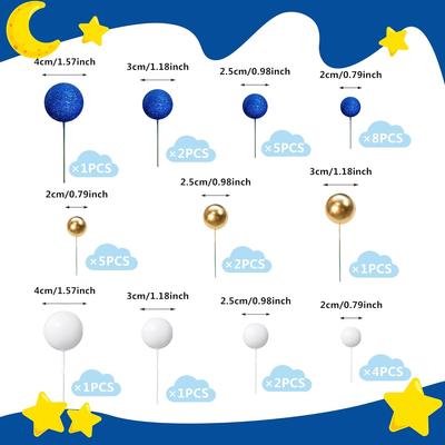32 Peças Decorações Topo de Bolo Bola Azul Mini Balões Palitos Topo de Bolo Bolas de Espuma Picks para Bolo Bolas Topo de Bolo Decoração de Bolo