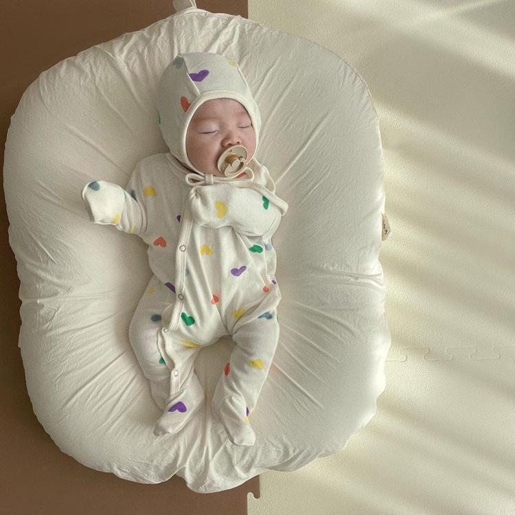2025 Spring Newborn Colorful Heart Footed Romper Snap-Front Bodysuit