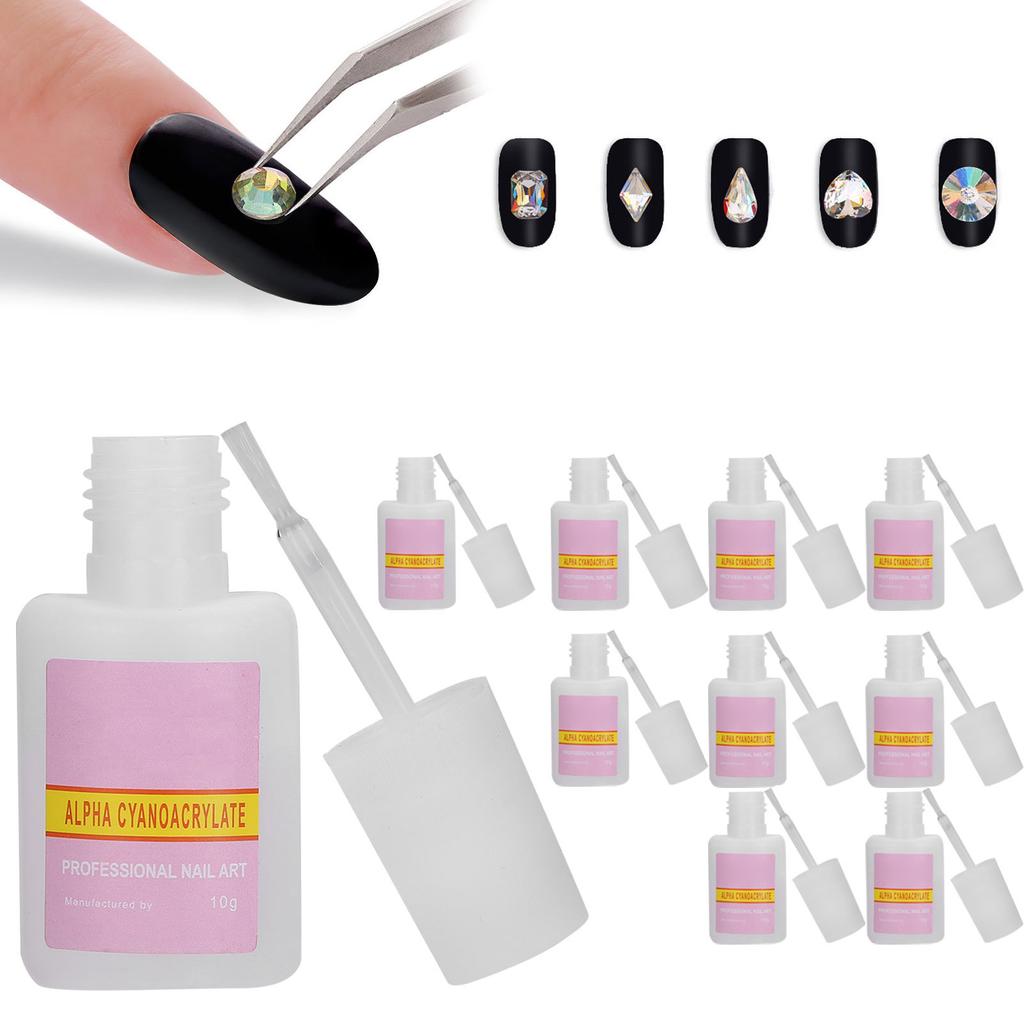 Lepidlo na nehtové umění kamínky špička nehtu dekorace adhezivní lepidlo manikúrní nástroj 10g x 10ks