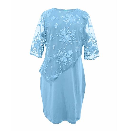 Kobiety Plus Size Sukienka Balowa O-neck Pół Rękawa Haft Koronka Kwiatowy Patchworkowa Sukienka