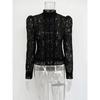 VAYLA Lace Printed Shirts Tops Female Hollow Out Fashion Commute Vintage See-Through Blouse Women's Lace Shrug Shirts New