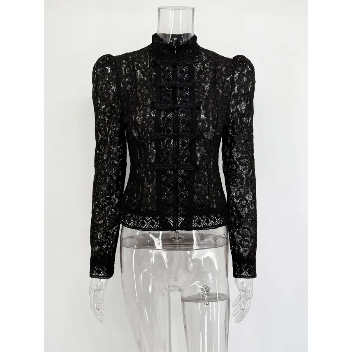 

Кружевные рубашки топы женские с вырезами модные для работы винтажные просвечивающие блузки женские кружевные накидки рубашки новые M