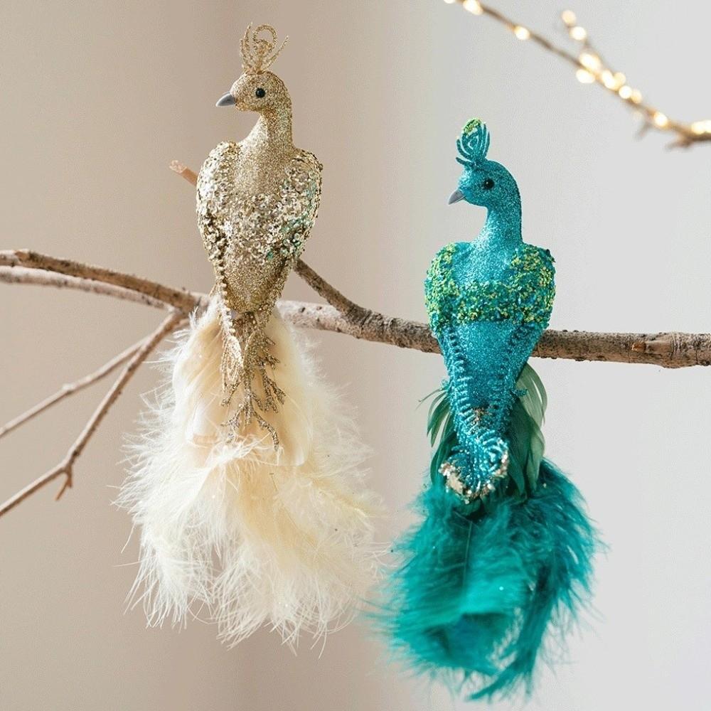 Built-In Clip Feather Bird Hanging Pendant Long Tail Faux Peacock Tree Hanging Home Decor