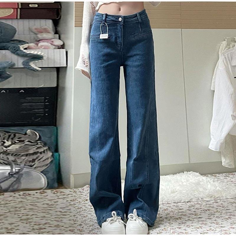 Trendy Women's Fashion Back Bow Design Jeans High Waisted Straight Leg Denim Pants 2025 Spring New Arrival Female Solid Color Jean