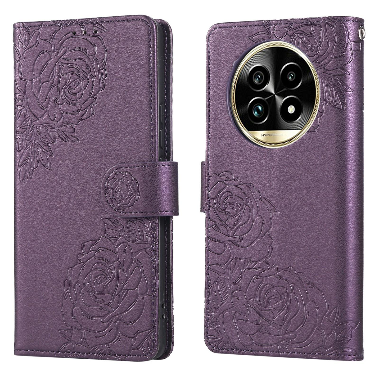 

Для Realme 13 Pro 5G (Глобальний)/13 Pro+ 5G (Глобальний) Чохол Гаманець з PU шкіри з квіткою троянди та 3 відділеннями для карток Dark Purple