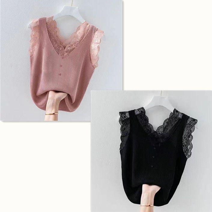 Spring/Summer Women's Plus Size Lace Camisole - Loose Fit, Sleeveless Ribbed Tank Top