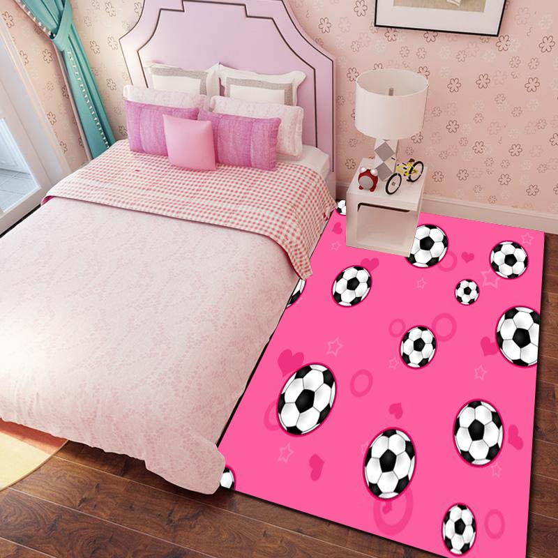 Pink Bow Soccer Rug – Girly Bedroom Floor Mat – "Sweet-Cool" Style Sports-Themed Non-Slip Bedside Mat
