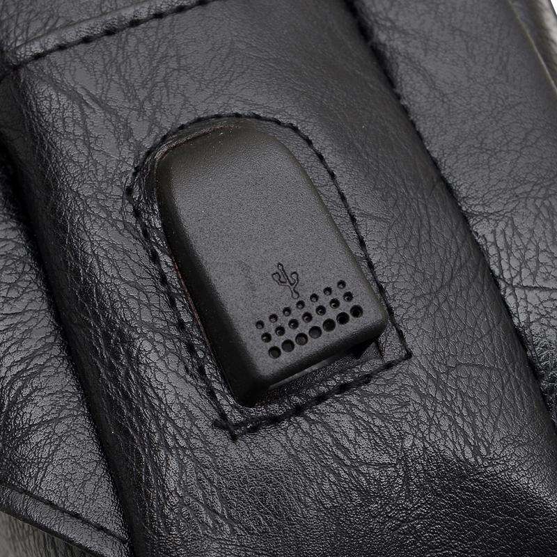 Simple and Fashionable Casual Solid Color PU Multifunctional USB Charging Zipper Man's Chest Bag Crossbody Bag for Commuting