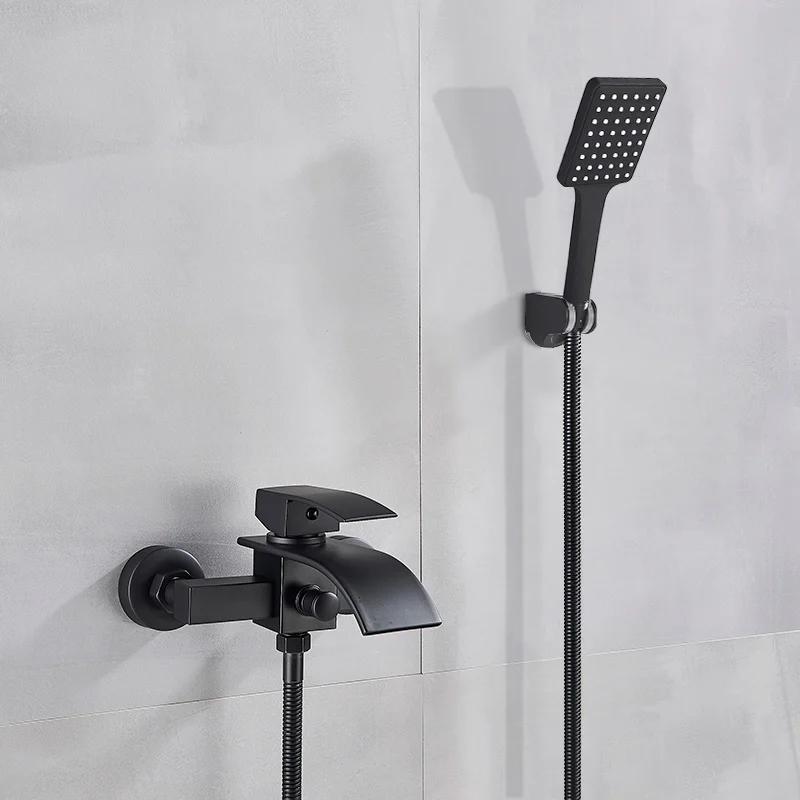 Gold Schwarz Badewannenarmatur Wasserfall Duscharmatur Wandmontierter Heiß Kaltwasser Mischer Für Badezimmer Chrom Bad Duschset System