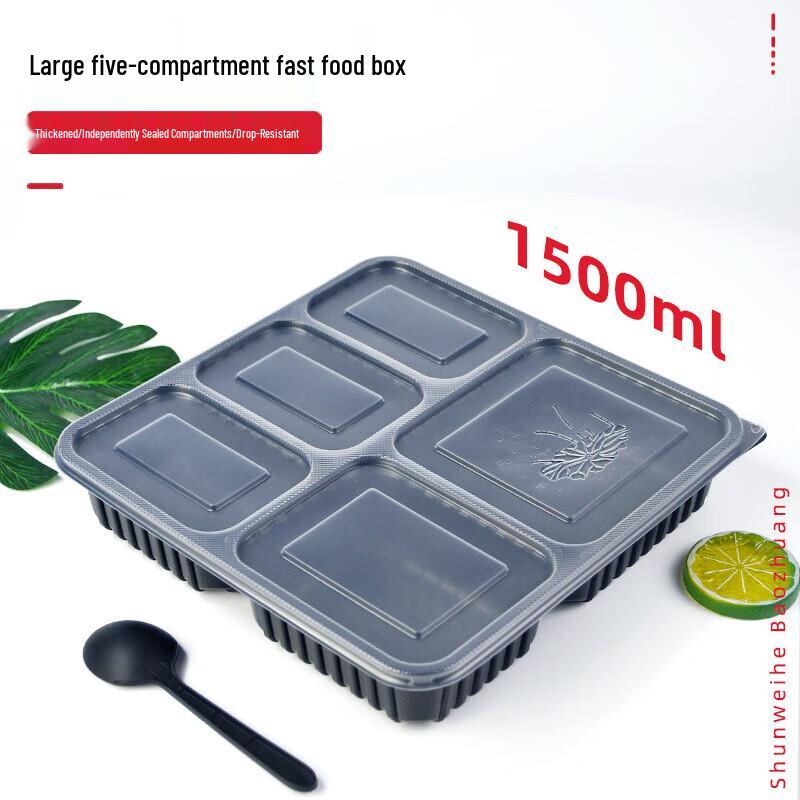 Disposable 5-Compartment Meal Prep Containers