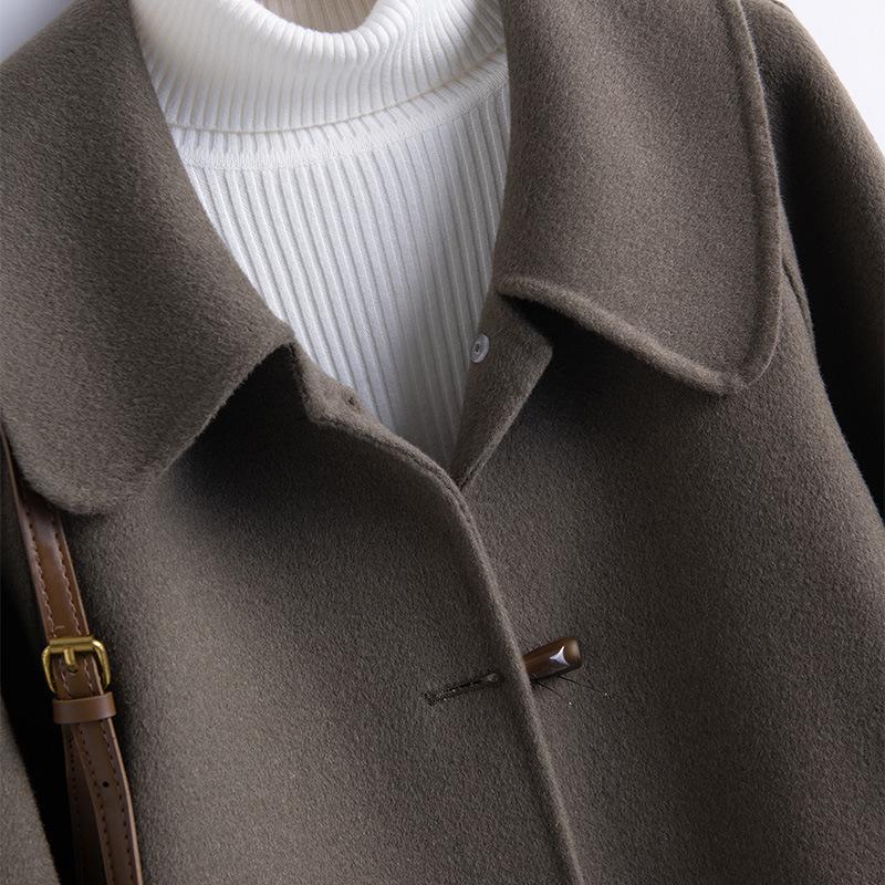 Women's Mid-Length Wool Lapel Coat - 100% Wool, Double-Faced, Loose-Fit, Autumn/Winter
