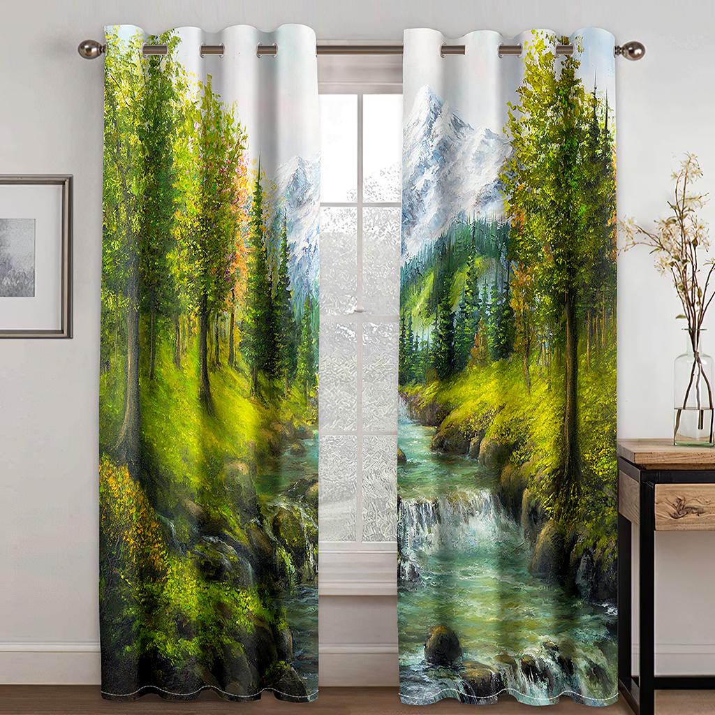 Bizarre Landscape Animal Pattern 3D Digital Print Curtain Fantasy Scene Privacy Low Shading Curtain Fabric Two Pieces