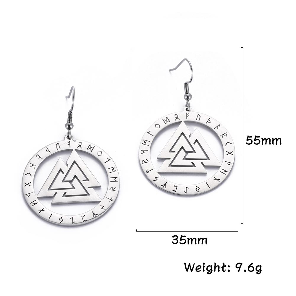 Dawapara Nordic Valknut Earrings Odin Symbol Runes Circle Pendant Stainless Steel Jewelry New Year Gift