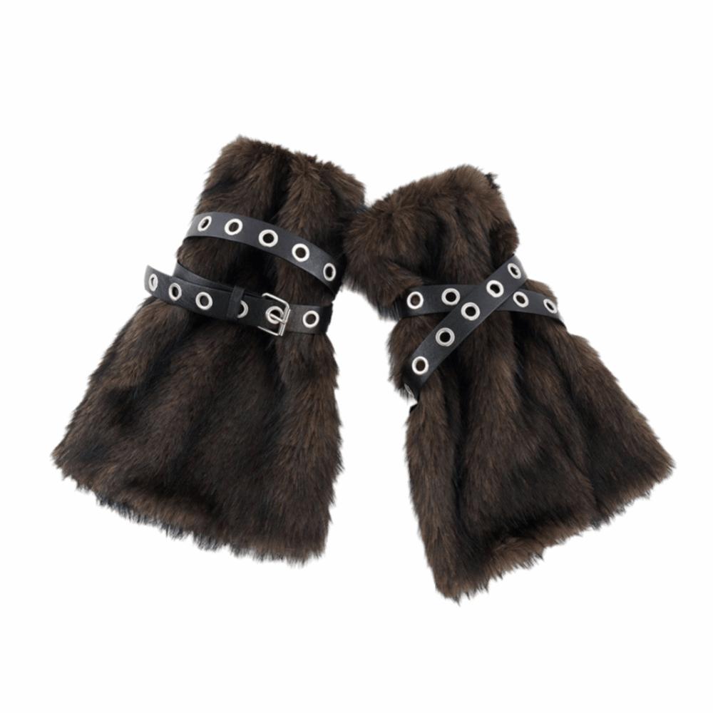 Y2K Faux Fur Leg Warmers Super Soft Fuzzy Boot Cuffs Fashion Faux Furry Belt Halloween Party