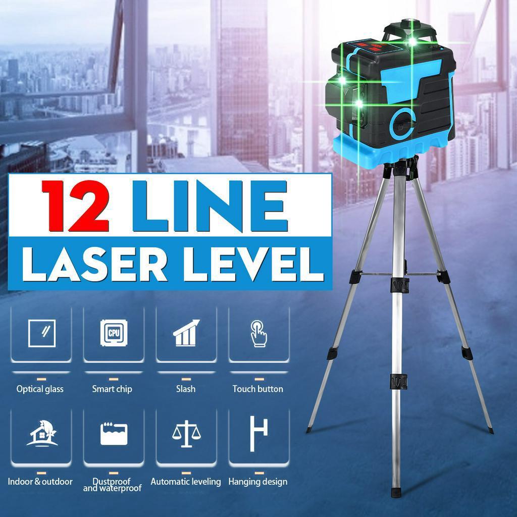 3D Self Leveling Rotary Laser Level Green 12 Lines Cross Line Laser Measure Tool New