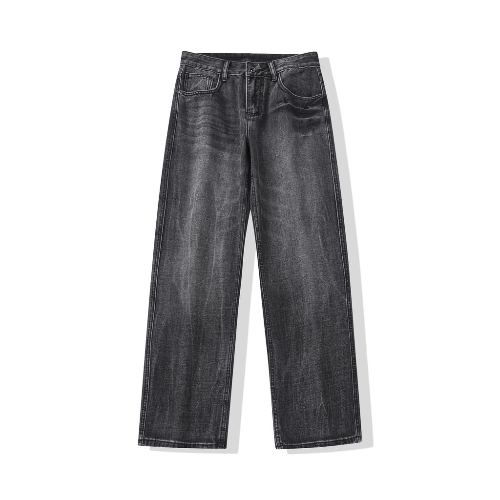 Autumn and winter black American high street washed old trendy jeans men's loose casual retro straight wide-leg pants