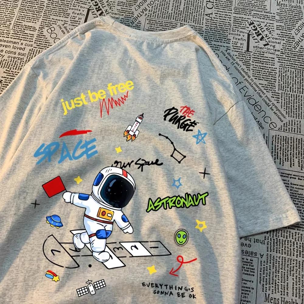Weltraum Astronaut Einfach Frei Sein Print T-Shirts Herren Damen Mode Lässige Oberteile Hip Hop Übergroße T-Shirts Lässig Sommer Kurzarm