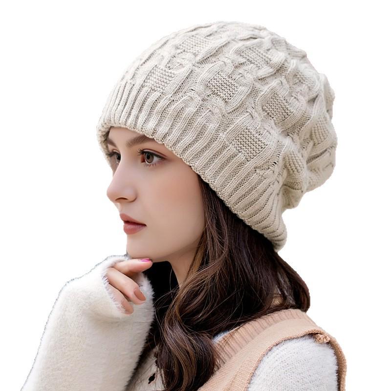 Women's Trendy Winter Knitted Slouchy Hat with Ear Protection, Large Head Circumference, Face-Slimming Design