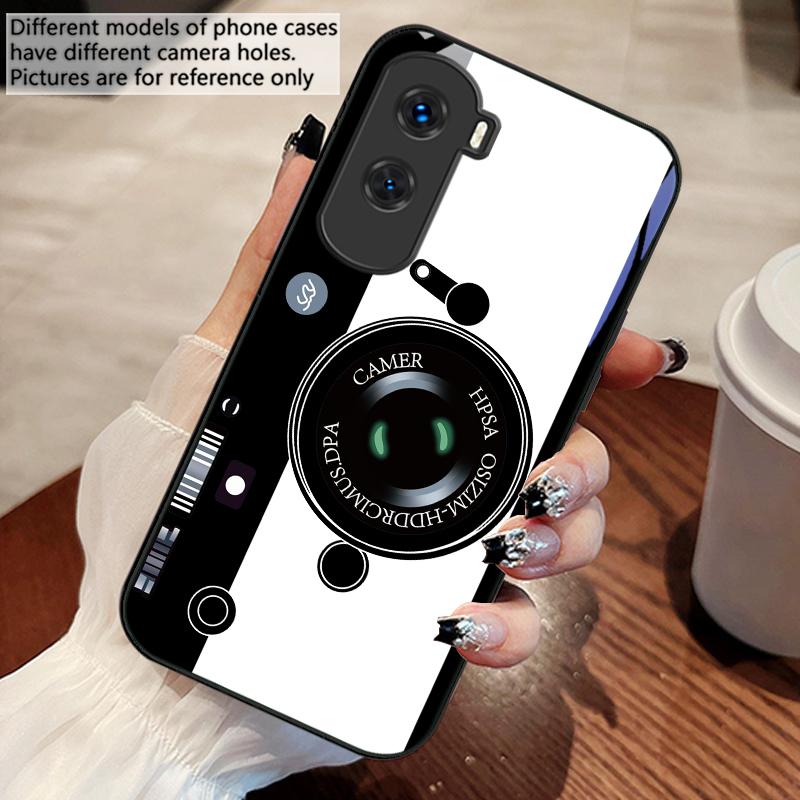 Dark Green Camera Pattern For Honor 30 50 50SE 70 Pro 90 200 200Pro Magic 4 5 7 Lite X9c Smart X50i Plus X9 X30 Glass Phone Case