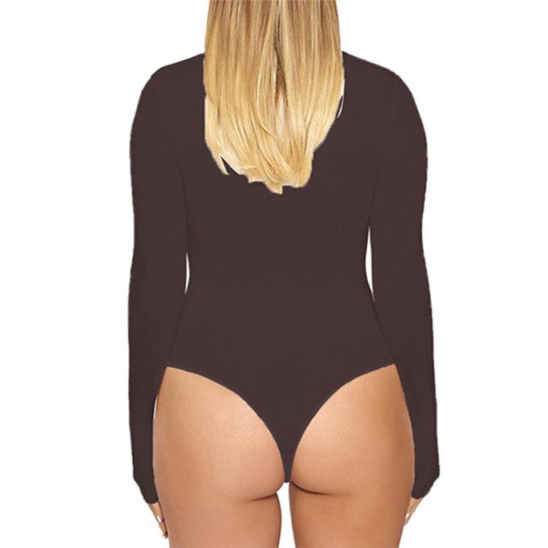 European Fashion Sexy Long Sleeve Bodysuit with Leggings - Solid Color, Round Neck, Perfect for Nightclubs and Home, Autumn/Spring Wear