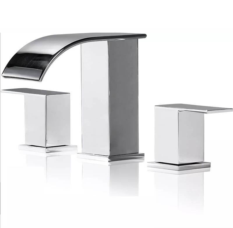 Bathroom Waterfall 3 holes Basin Faucet, 2 Handles Cold Hot Water Mixers Sink Taps