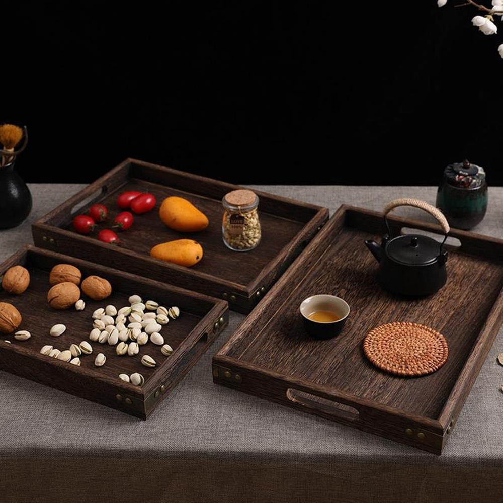 Rectangle Wooden Storage Trays Coffee Tea Tray Serving Table Plate Hotel Dessert Dinner Tea Food Tableware Serving Tray