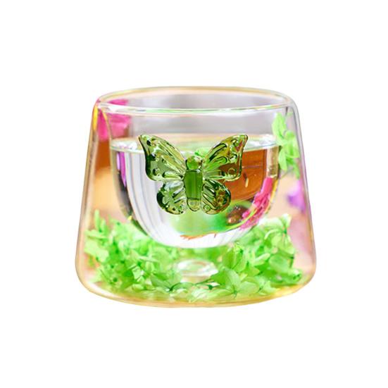 Dubbelväggiga Kaffemuggar i Glas med Torkade Blommor 150ml Värmetålig Glasmugg för Hemkontor Eftermiddagste Koppar Unika Gåvor för Kvinnor