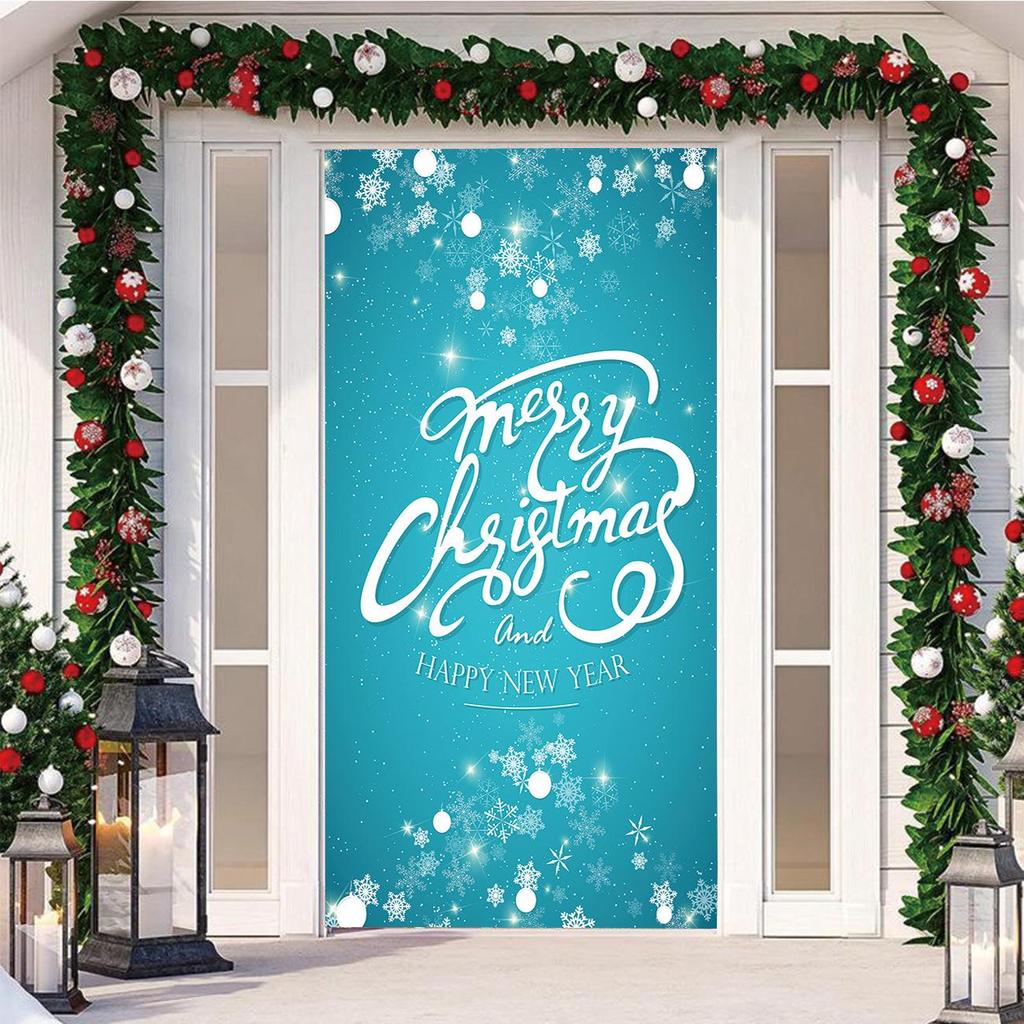 Four-Sided Stretch Christmas Door Cover - Easy Install with Festive Pattern