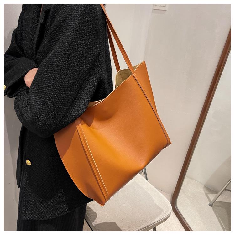 2023 Women's Retro Large Capacity Tote – High-End Solid Color Shoulder Bag