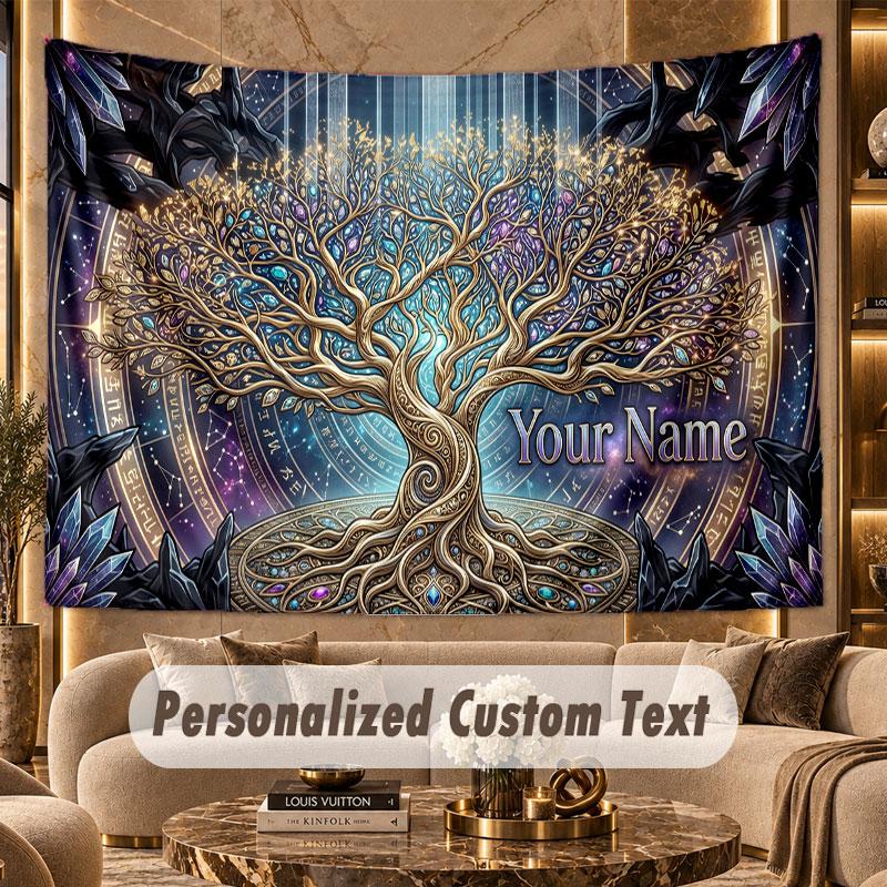 Tree of Life (248) Theme Wall Tapestry Customized With Name Text Personalized Hanging Tapestry For Bedroom Living Room Decor