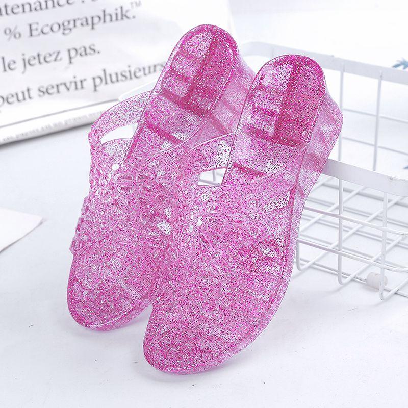 Sommersandalen für Damen, Kristall-Kunststoff, hochhackige Damensandalen mit dicken Sohlen, rutschfeste, vielseitige Sandalen für den Außenbereich 41 rosa
