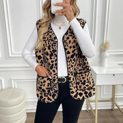 V-neck Sleeveless Vest for Women New Leopard Print Cardigan Jacket for Autumn and Winter