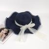 Lace pearl bow straw hat women's summer seaside beach vacation sunshade sun hat wide brim sunshade