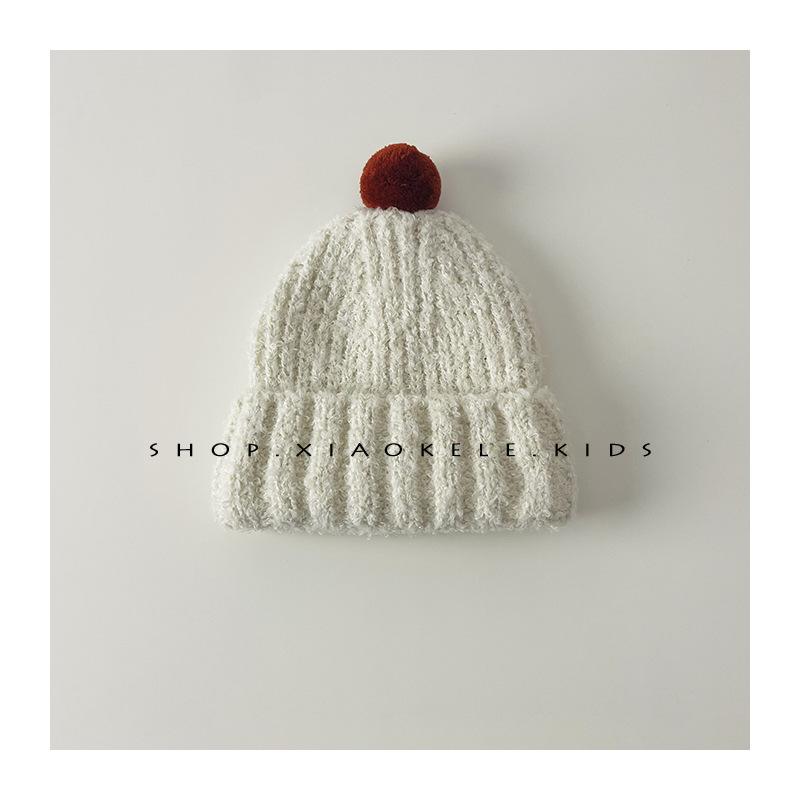 Children's Knitted Hat Autumn and Winter New Cute Fur Ball Baby Warm Ear Protection Hat Boys and Girls Hat