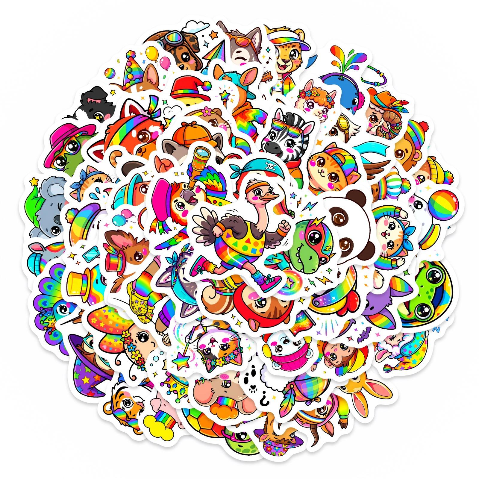 

50 Rainbow Cartoon Animal Stickers Children S Handbook Decoration Waterproof Pvc Stickers Cute Graffiti Stickers