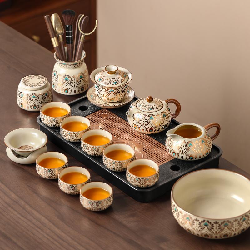 Ru Kiln Kung Fu Tea Set: Light Luxury Teapot, Teacups & Brewing Tray