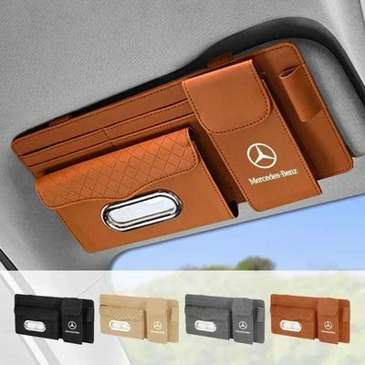 Car Tissue Box Sun Visor Card Case Glasses Holder Pen Organiser For Mercedes Benz AMG A C E Class W201 W210 W108 W204 W205 W203 C6