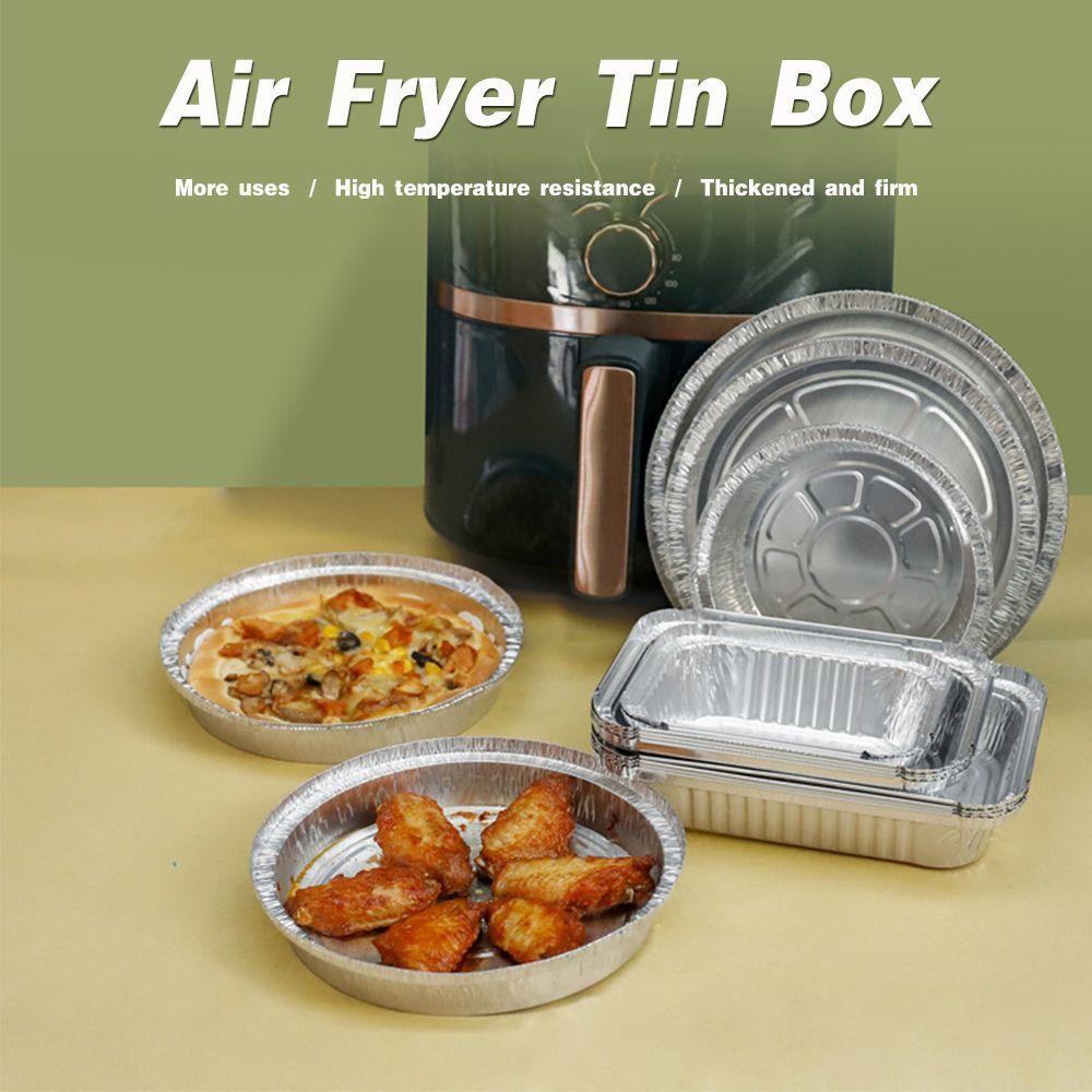 10Pcs Aluminum Foil Rectangular Tin Foil Tray Non-Stick Disposable Food Container Bowl 130/410/700/750ml Air Fryer Paper