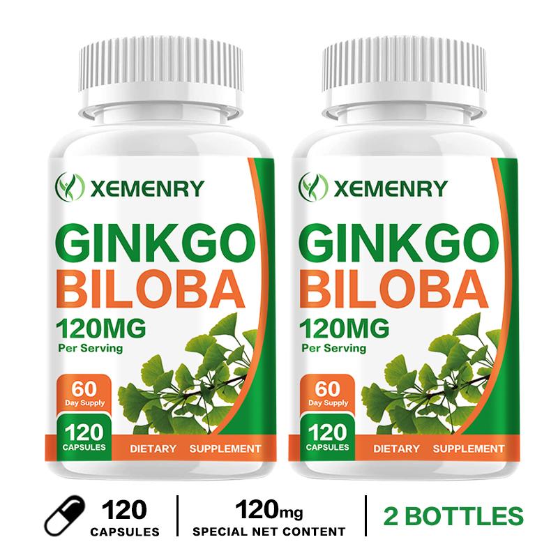 Capsule di estratto di Ginkgo biloba, 120 mg per dose, alta concentrazione di essenza di ginkgo, adatte sia per uomini che per donne.